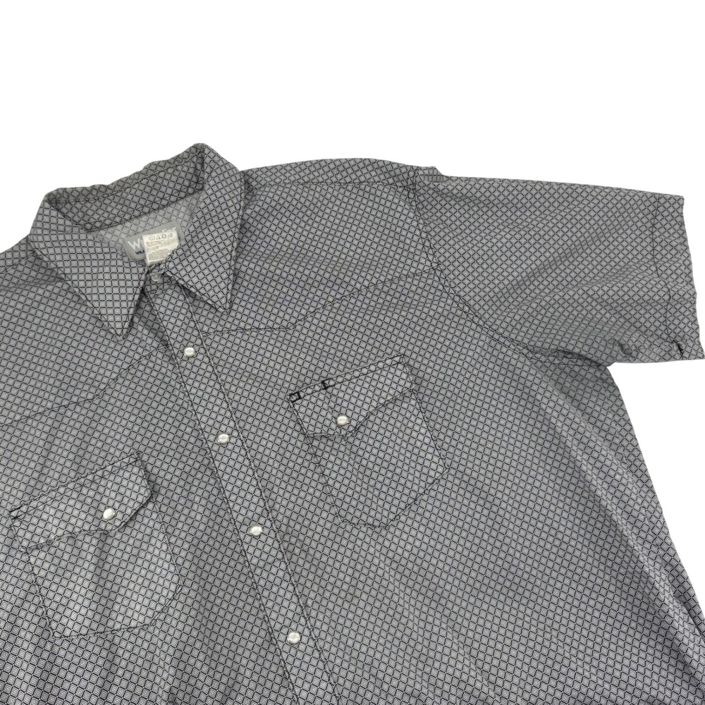 Wrangler Wrancher Shirt Mens 2XT Grey‎ Geometric Short Sleeve Western Pearl Snap